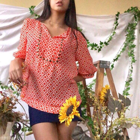 Orange studded flowy blouse - Picture 3 of 4